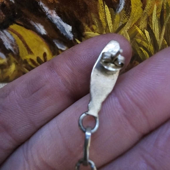 Large 2in Turquoise Sterling Inlayed Post Dangle Native American Earrings - Picture 6 of 7